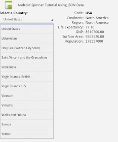 Android spinner example using JSON data from MySQL and Java Servlet