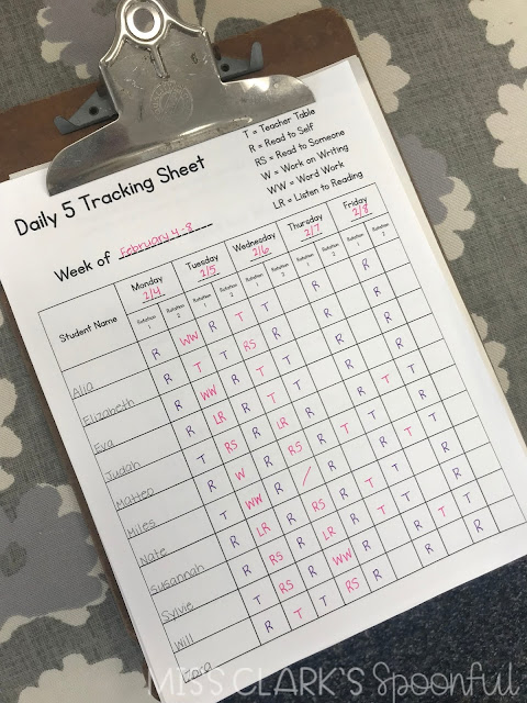 daily five tracking sheet