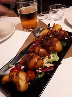 Battered prawns with treacle