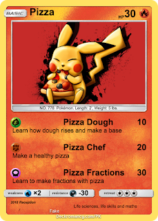 fake pokemon card with pikachu eating pizza