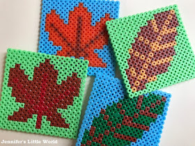 Leaf themed Hama bead coasters