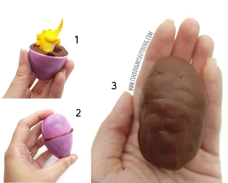 how to make playdough dinosaur eggs using a plastic egg