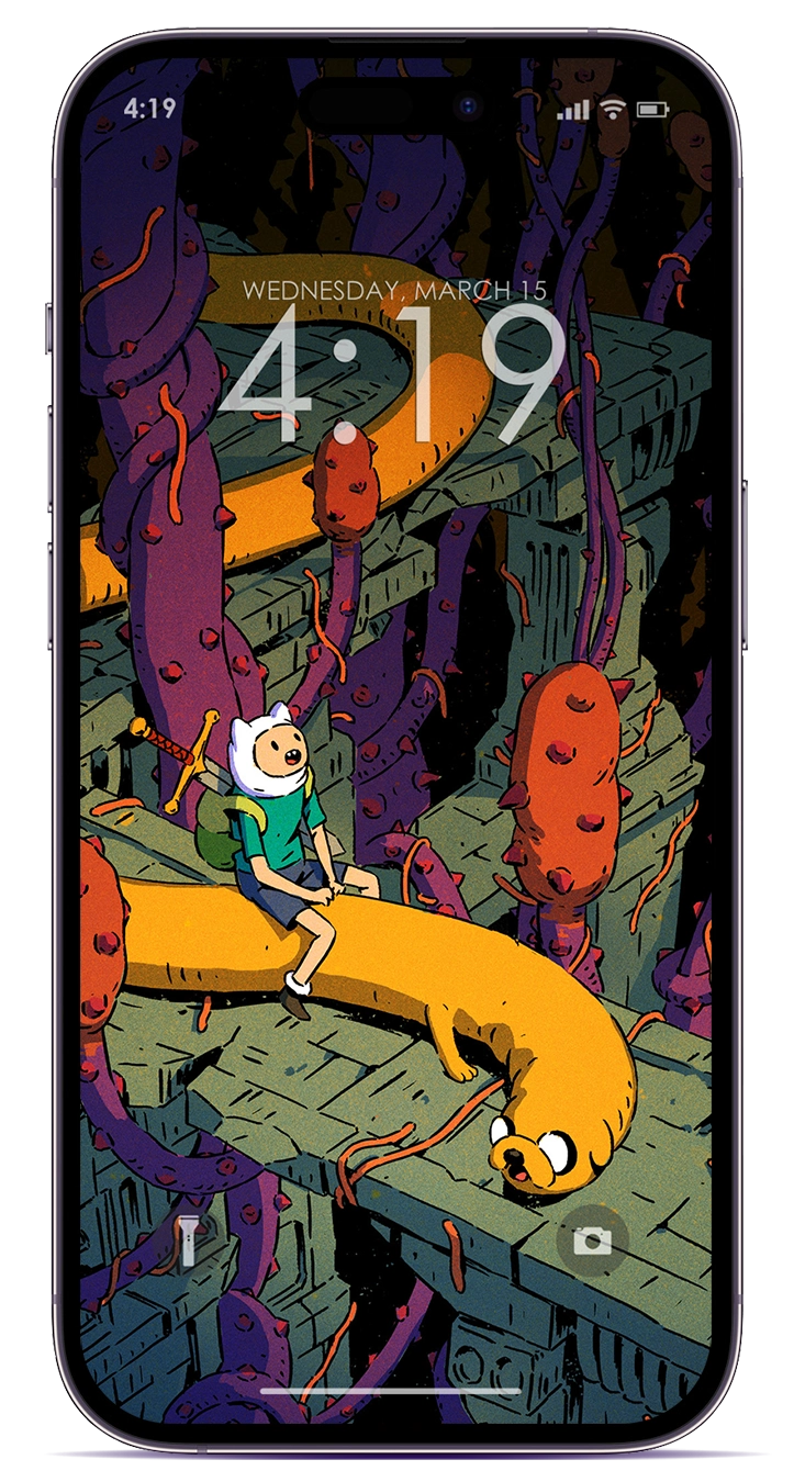 IPHONE 14 MOCKUP WITH AN ADVENTURE TIME WALLPAPER FOR IOS IPHONE 14 AND ANDROID