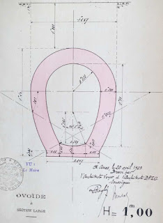 Plan d’aménagement, avant-projet des égouts, aqueduc ovoïde type 1 m, 00 - 1923 (source : Archives départementales du Pas-de-Calais)