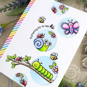 Sunny Studio Stamps: Staggered Circles Dies Backyard Bugs Hello Card by Leanne West