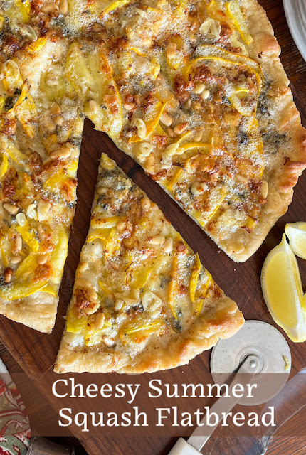 Food Lust People Love: This cheesy summer squash flatbread is heaped with marinated squash, blue cheese and mozzarella for a savory snack (goes great with white wine or chilled beer!) or even as a main course. In that case, you can serve it with salad to complete the meal.