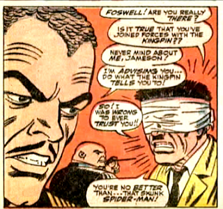 Amazing Spider-Man #51, john romita, fred foswell looks on as the kingpin holds j jonah jameson prisoner and blindfolded