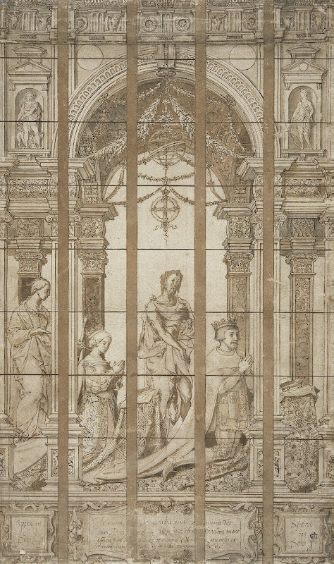 Juan III of Portugal and Catherine of Austria with St John the Baptist and St Catherine of Alexandria by Pieter Coecke van Aelst - Allegory Drawings from Hermitage Museum