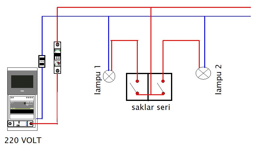 Skema diagram cara pasang saklar seri saklar dobel Pada 