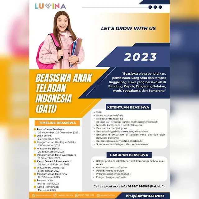 Pendaftaran Beasiswa Anak Teladan Indonesia (BATI) 2023 Untuk Pelajar SMP SMA