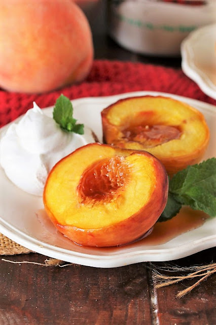 Maple Baked Peaches on Dessert Plate Image