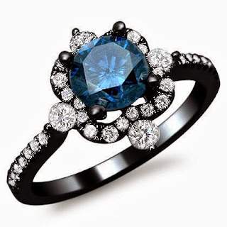 Blue Round Diamond Engagement Ring