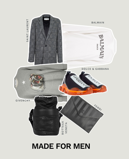 Collage of menswear clothes, shoes, bags and accessories with text Marked Down Menswear.