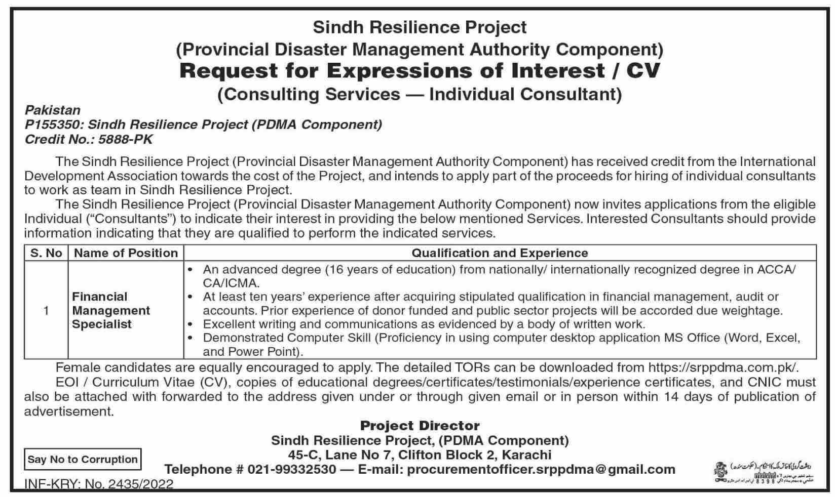 Latest Sindh Resillience Project Consultant Posts Karachi 2022