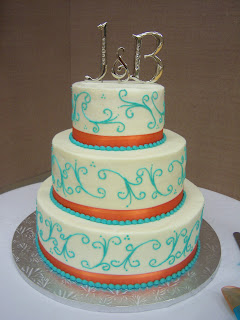 Creative Cakes  By Angela Turquoise and Orange  Wedding  Cake 