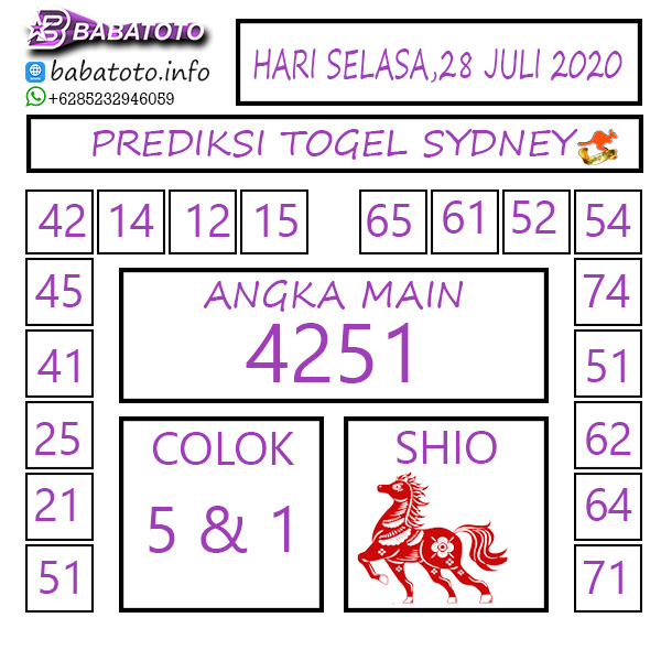 PREDIKSI TOGEL SYDNEY 28 JULI 2020