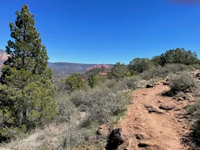 rocky trail at beginning of hike on Airport Loop Trail in Sedona, Arizona