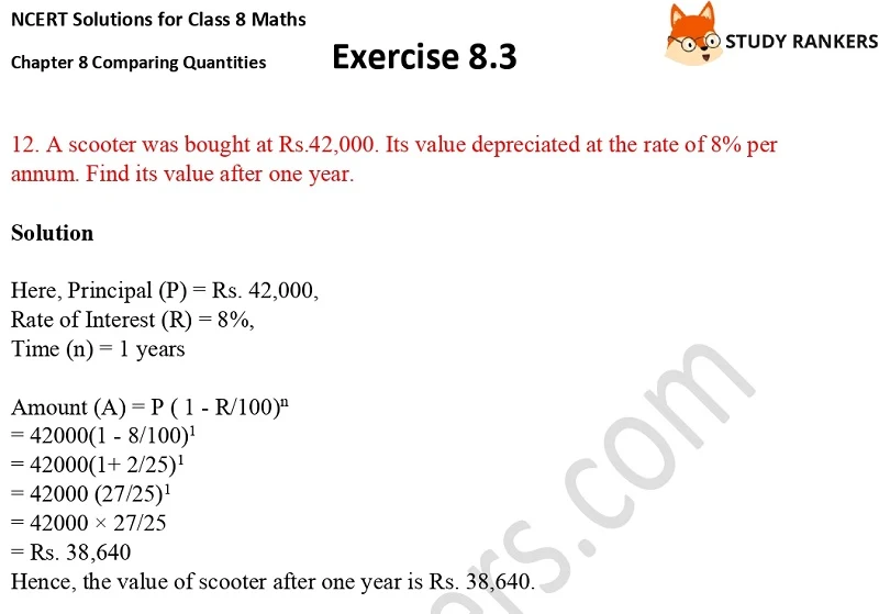 NCERT Solutions for Class 8 Maths Ch 8 Comparing Quantities Exercise 8.3 10