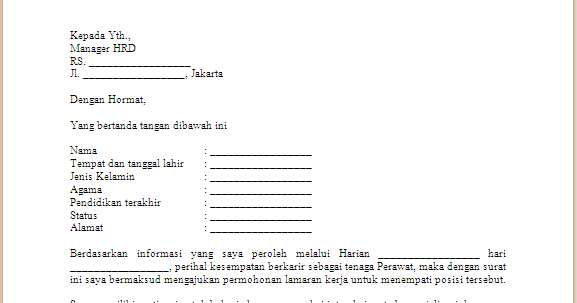 Contoh Surat Lamaran Kerja di Rumah Sakit Yang Baik Dan 