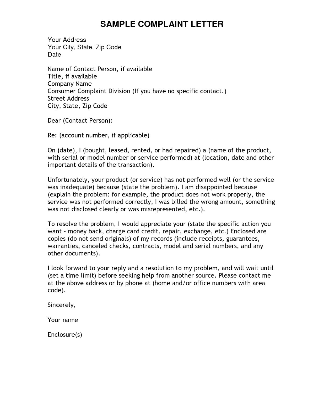 Example Of A Complaint Letter To Company - Cover Letter 