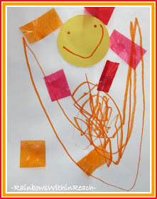 Preschool Drawing of Happy Face Smile with Tissue Paper Embellishments