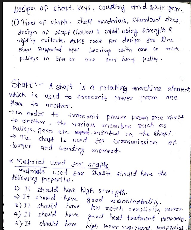 DESIGN OF SHAFT, TYPES OF SHAFT ; SUNK KEYS  HAND WRITTEN PDF 