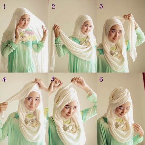 Cara memakai hijab terbaru, model jilbab panjang simple 