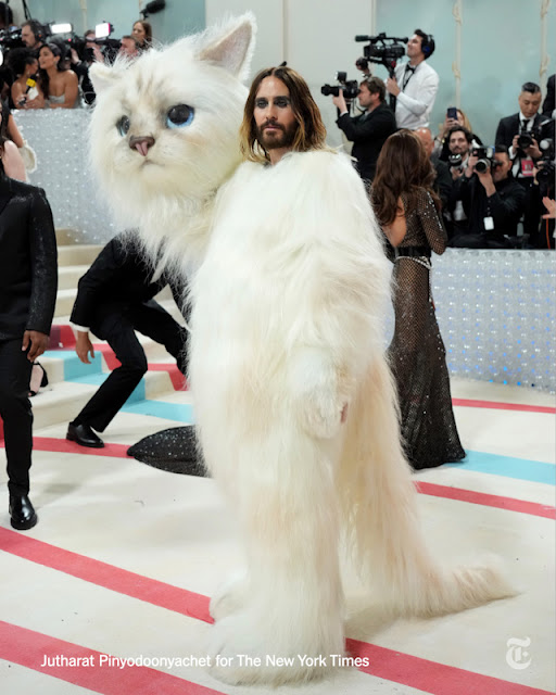 Jared Leto arrives at the Met Gala as Karl Lagerfeld's cat 'Choupette'