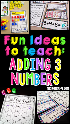 Adding 3 numbers first grade activities and ideas that make adding problems with 3 addends so easy! I seriously love these addition strategies and games!