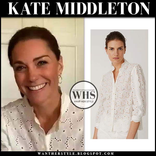 Kate Middleton in white embroidered shirt