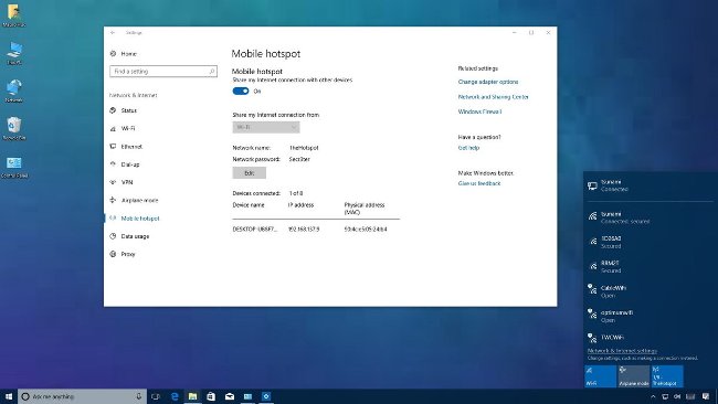 モバイルホットスポットの作成Windows 10