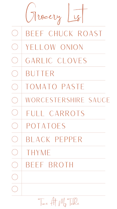 Grocery list for beef stew
