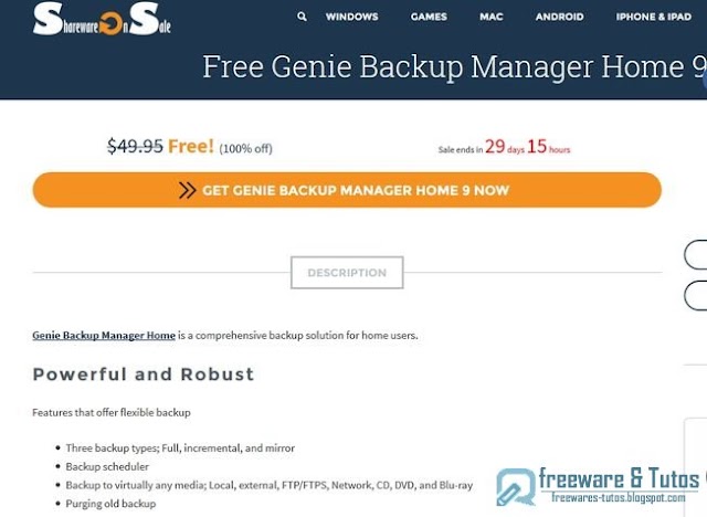 Offre promotionnelle : Genie Backup Manager Home 9 gratuit !