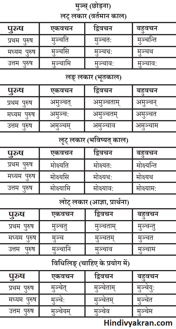 मुच्/मुञ्च् धातु के रूप संस्कृत में – Munch Dhatu Roop In Sanskrit
