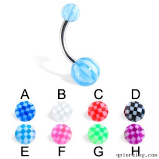 Checker belly button ring with acrylic balls