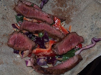 Chili Dusted Steak Wraps with Red Cabbage Slaw