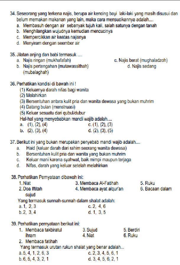 Soal Latihan Ujian Sekolah US PAI SMP