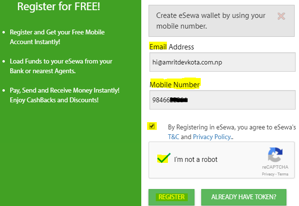 How to Create eSewa Account-- registration form