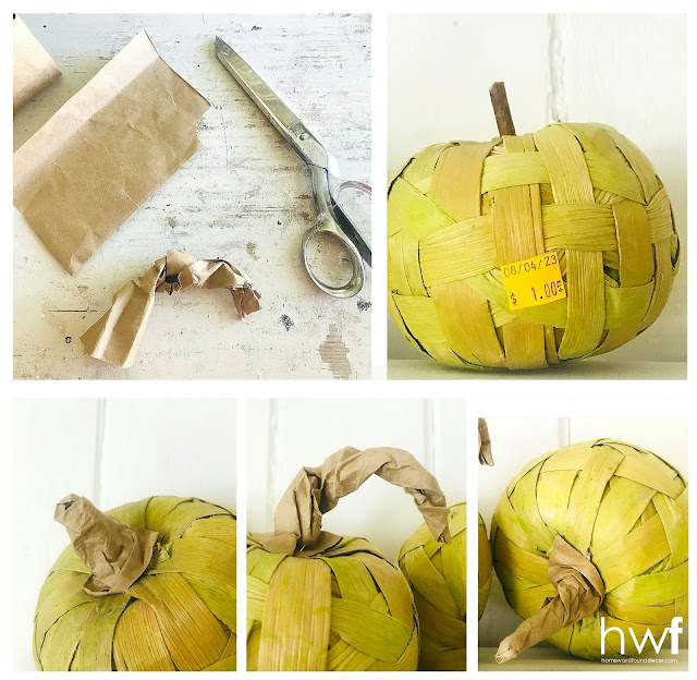 fall,pumpkins,tropical style,boho style,farmhouse style,DIY,diy decorating,home decor,paper crafts,paper,thrifted,simple solutions,palm leaf pumpkins,paper bag pumpkin stems,tropi-fall decor,coastal style,tutorial.