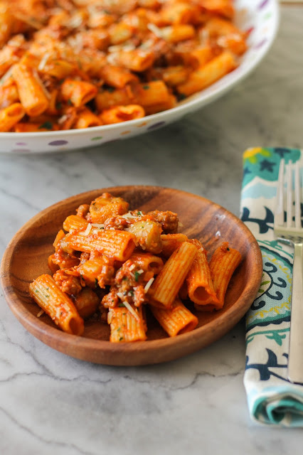 Ziti with Eggplant, Sausage and Parmesan | The Chef Next Door