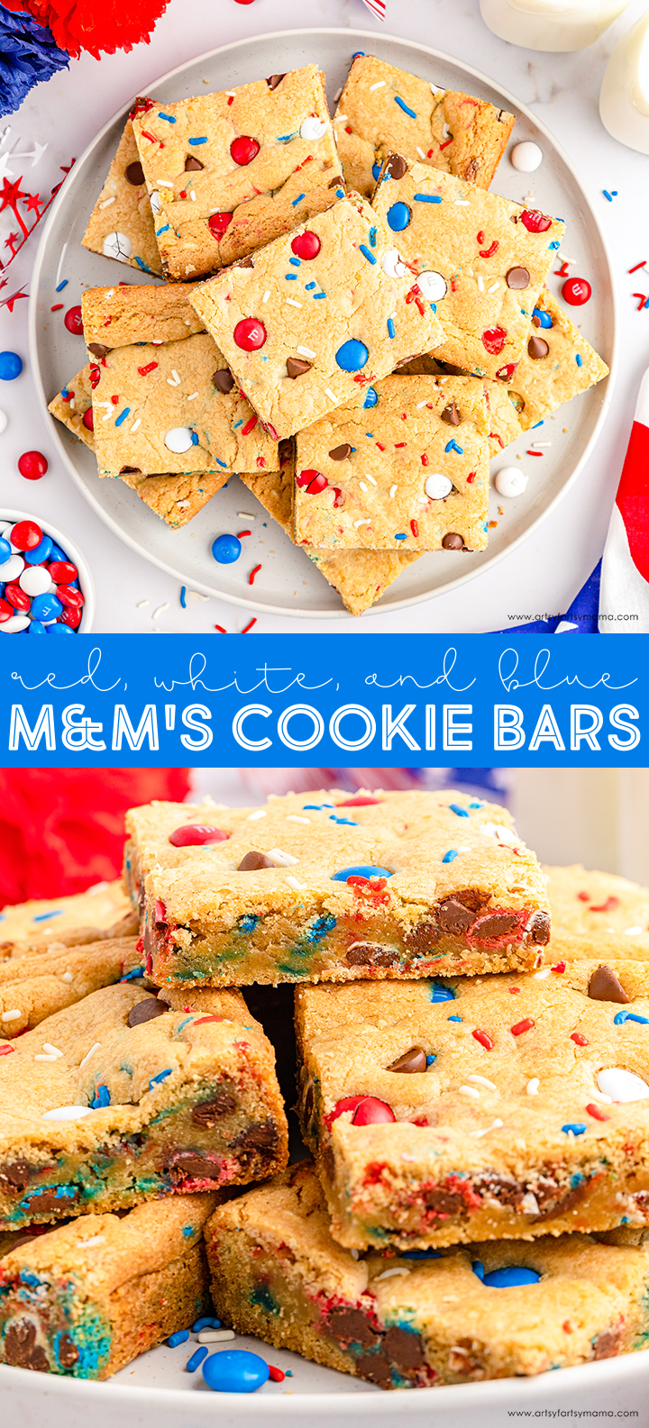 Red, White, and Blue M&M's Cookie Bars