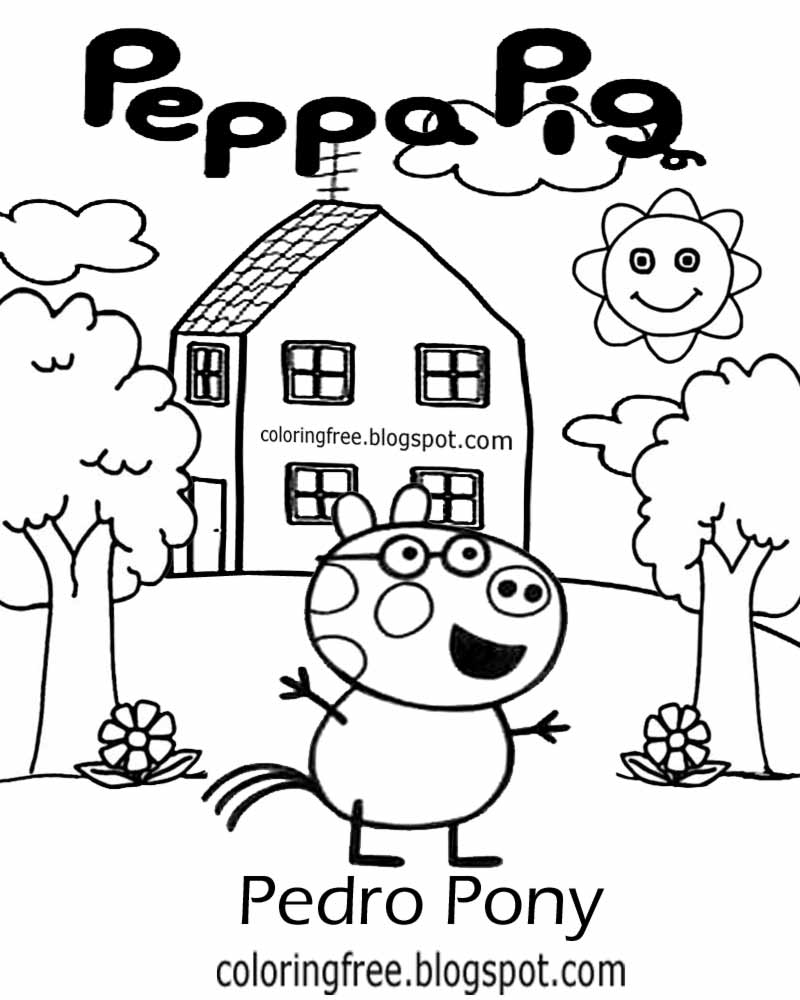 Kindergarten cartoon plans Pedro Pony Peppa pig printable images straightforward coloring pictures