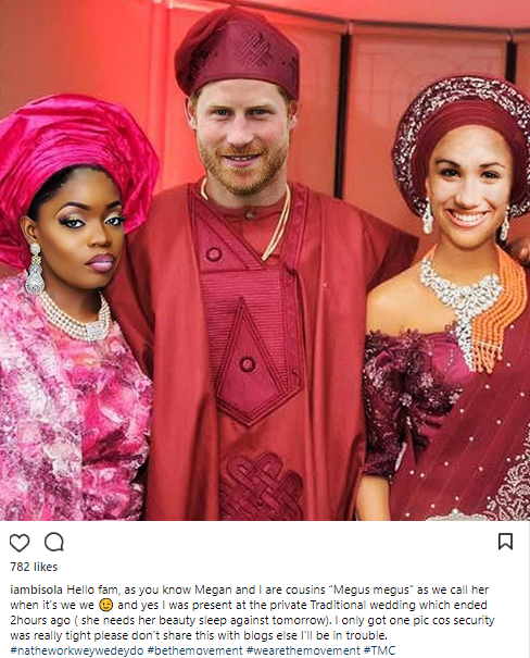  Bbnaija's Bisola Shares Photo From Prince Harry And Meghan Markle's Private Traditional Wedding 