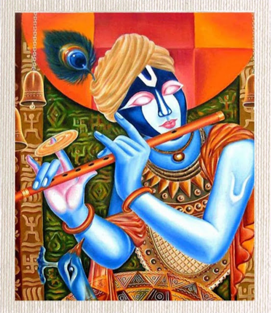 Canvas Krishana Painting Without Frame Silver Plated