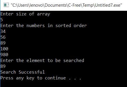Binary Search with input as sorted order