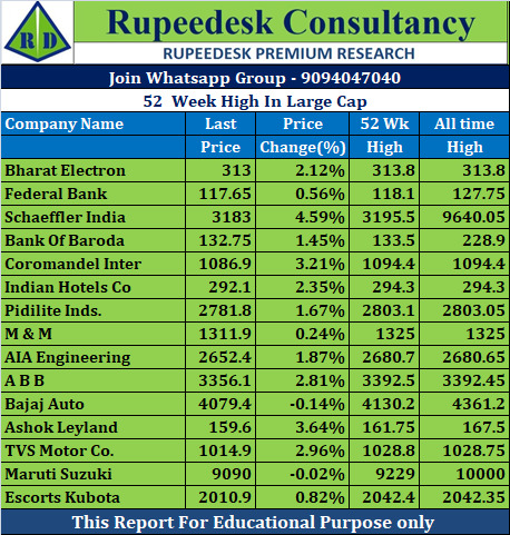 52  Week High In Large Cap