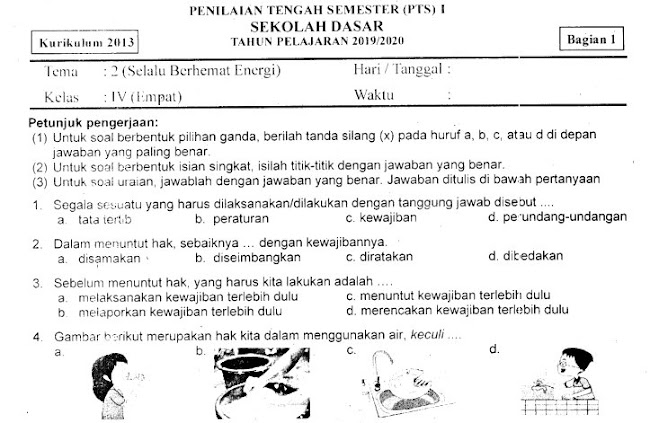 Kumpulan Soal Penilaian Tengah Semester (PTS) Ganjil Tema 2 Bagian 1 Kelas 4 SD Terbaru Tahun 2019/2020 Gratis