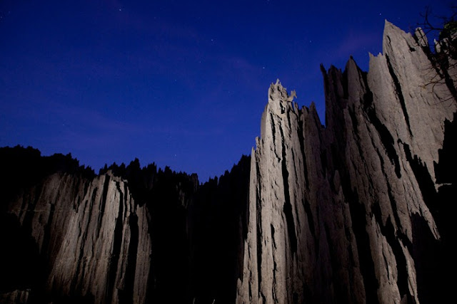 صورة+ليلية+لصخور+في+منتزه+تسينگي من أجمل الاماكن التي قد تراها ، تسينگي: الغابة الصخرية في مدغشقر