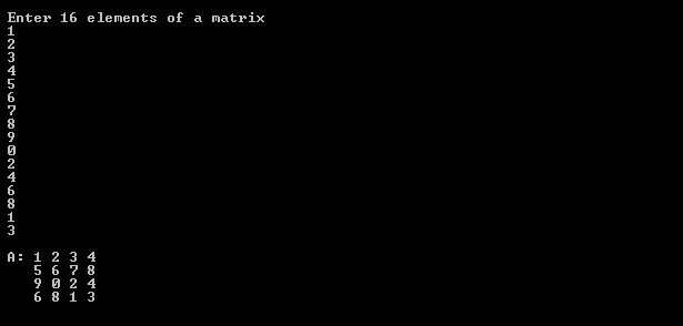 output of program to display matrix using friend class in C++ (OOPs)