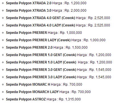 Daftar Sepeda Polygon sekitar 2 jutaan